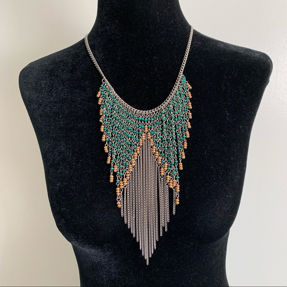 Boho Beaded Fringe Necklace